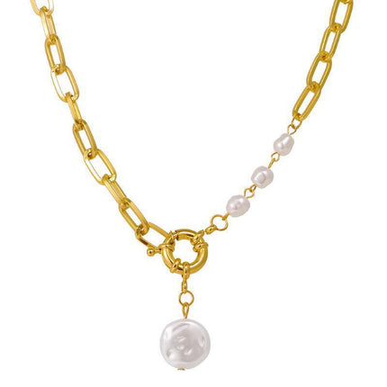 Irregular Shaped Pearl Chain Necklace - FASHION SHEGOODS LLC