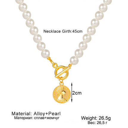 OT Clasp Lock Pearl Pendant Necklaces Gold Coin Charms - FASHION SHEGOODS LLC