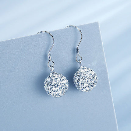 Handmade Long Tassels Flower Ball Crystal Hook Earrings