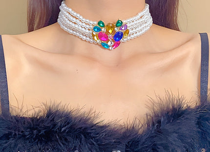 Exaggerated Crystal Colorful Large Heart Pearl Necklace