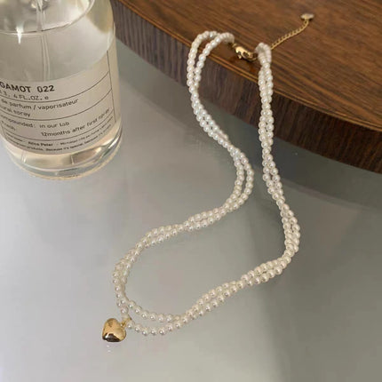 Multi Layer Pearl Necklace Luxury Wrapping Heart Pendant Chain Choker for Women - FASHION SHEGOODS LLC
