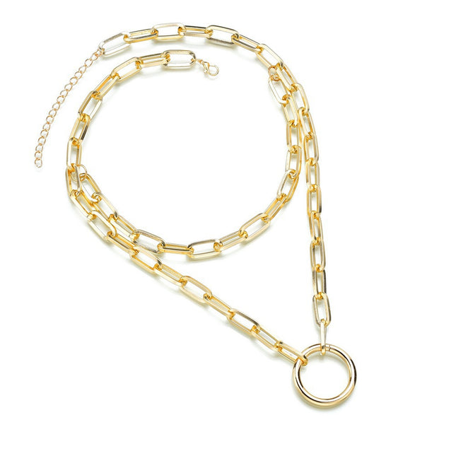 Hip Hop Geometric Circle Double Thick Chain Chain Necklace - FASHION SHEGOODS LLC