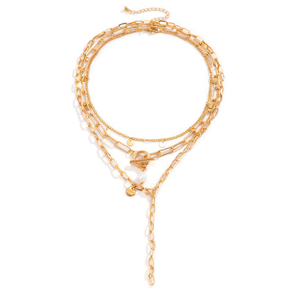 Pearl Pendant Necklace Jewelry Paperclip Y-Chain Multi Layer