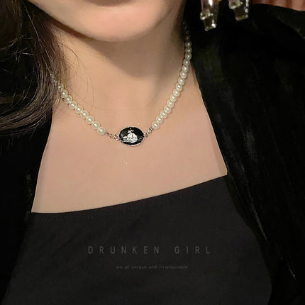 Pink Color Pearl Saturn Necklace