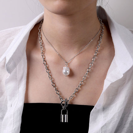 Heart Star Charm Paperclip Chain Choker Necklace Layered Lock Pendant - FASHION SHEGOODS LLC