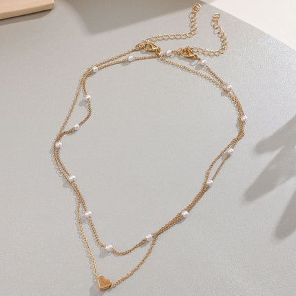 Pearl Chain Necklace Love Heart Pendant