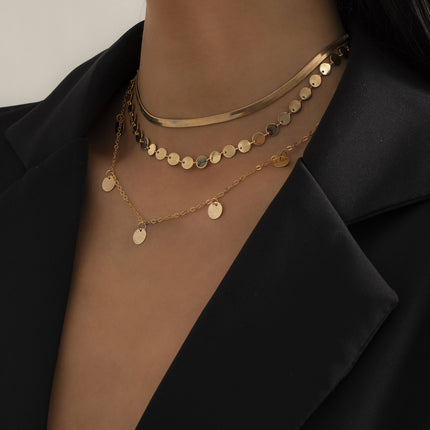 Geometric Flat Snake Bone Chain Sequins Necklace - FASHION SHEGOODS LLC