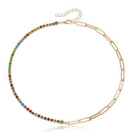 Paper Clip Chain with Colorful Zirconia Tennis Necklace - FASHION SHEGOODS LLC