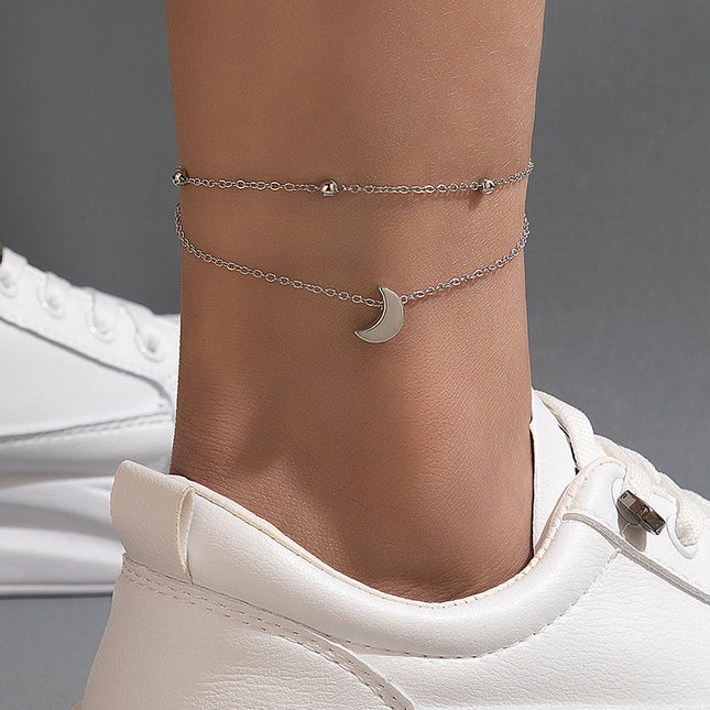 Bohemian Elegant Double Layer Beaded Moon Anklet Jewelry