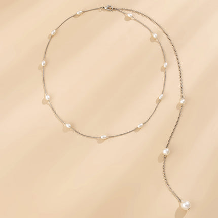 Long Tassel Back Chain Baroque Pearl Bead Necklace