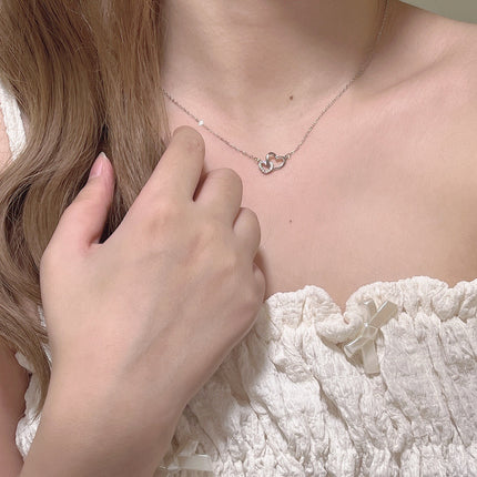 Double Ring Heart Sweet Pendant Necklace