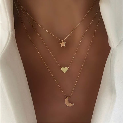 Chain Moon Star Heart Necklace Women Multi Layer