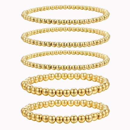 Stackable Stretch Elastic CCB Gold Bead Layered Bracelets