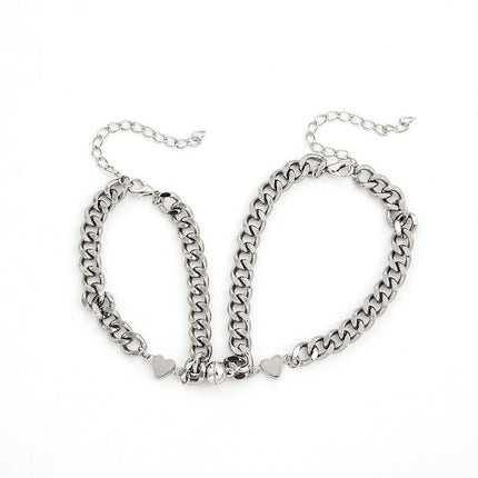 2 Pcs/set Couple Lover Bff Alloy Magnetic Cuban Bracelet