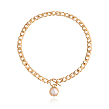 Rectangle Geometric Chain Necklace Pearl