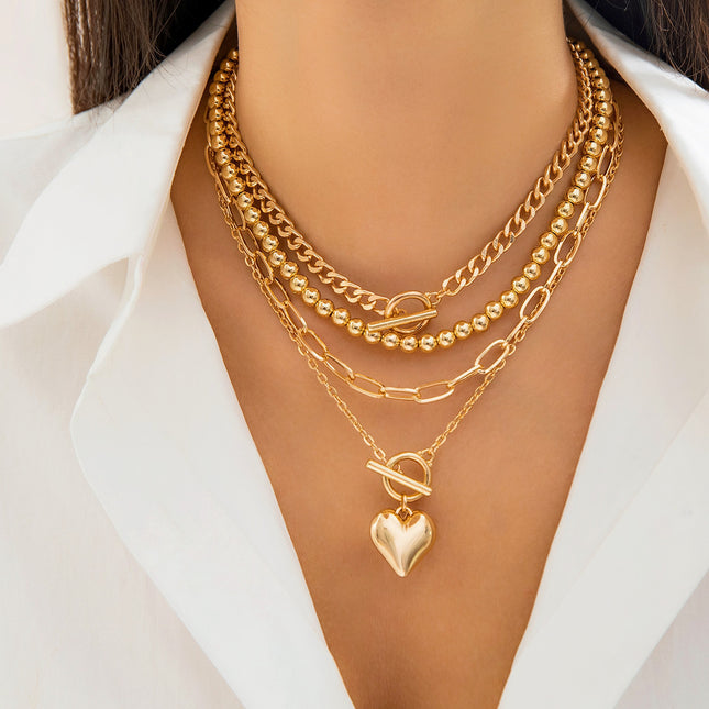 Layered Chunky Heart Chain Choker Necklace - FASHION SHEGOODS LLC