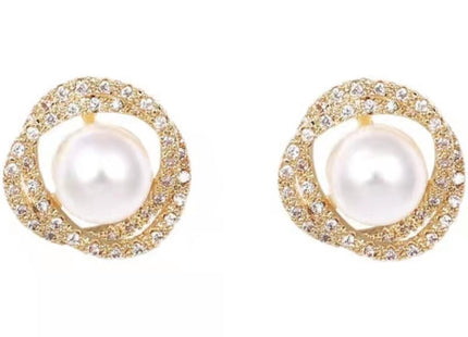 Round Crystal Rhinestone Pearl Stud Earrings
