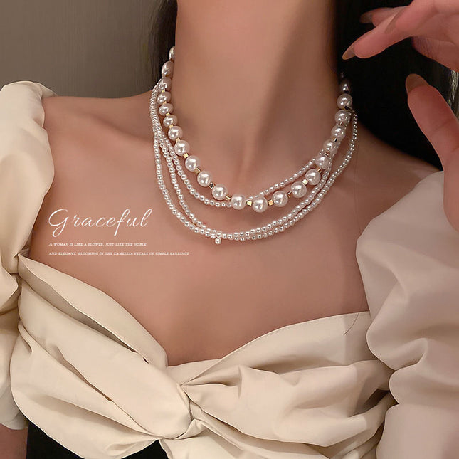 Multi Layered Imitation Pearl Beads Clavicle Chain Necklace - FASHION SHEGOODS LLC