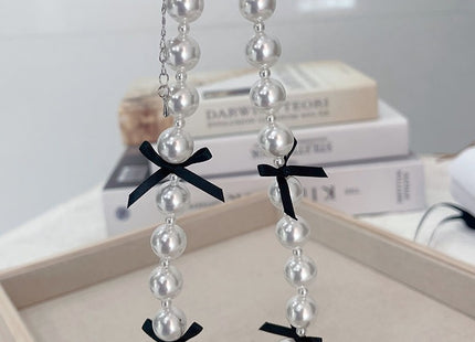 Ribbon Bow Necklace Women's Love Pearl Bead Layered Necklace