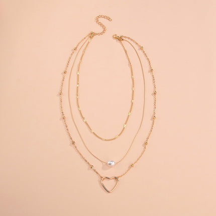 Beads Chain Pearl Hollowed Out Love Necklace