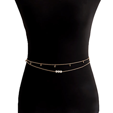 Vintage Double Layer Pearl Bead Chain Belly Chain