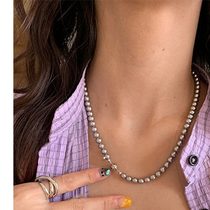 Beaded Strand Pearl Choker Necklace Gray Pearl