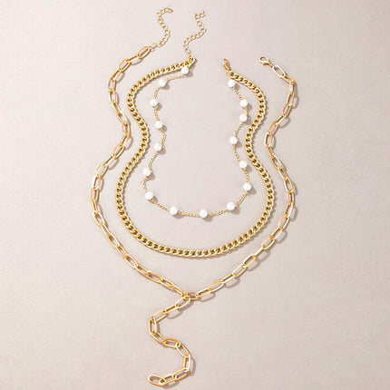 Layer Long Chain Necklace Pearl Charm Jewelry - FASHION SHEGOODS LLC