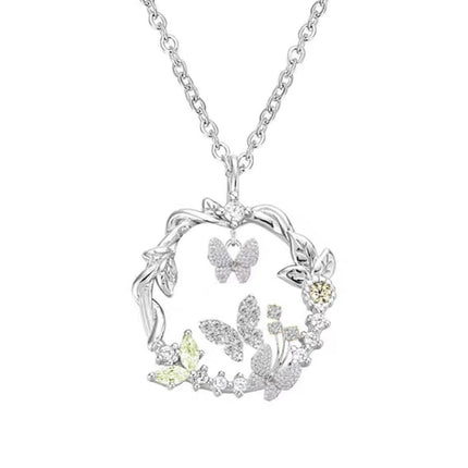 Hollowed Crystal Pink Butterfly Necklaces for Women