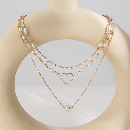 Geometric Beads Chain Twin Necklace Pearl Hollowed Out Love Necklace - FASHION SHEGOODS LLC