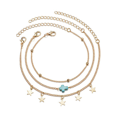 Summer Beach Multi Layered Cross Anklet Jewelry