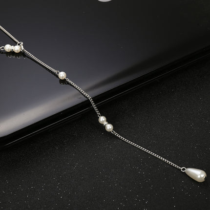Long Tassel Back Chain Pearl Bead Necklace