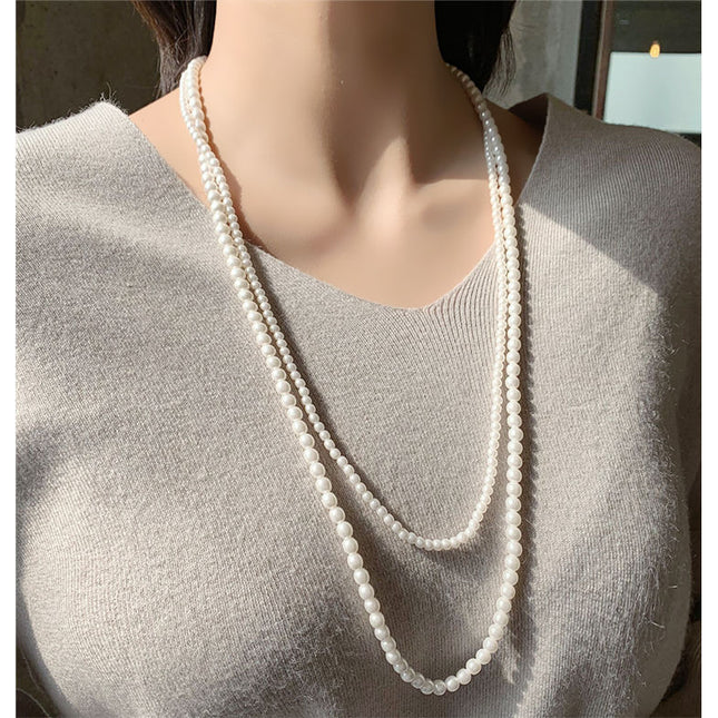 Glass Pearl Double Layer Stacking Choker Necklace - FASHION SHEGOODS LLC