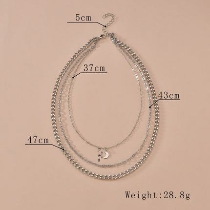 Multi-layered Chain Necklace Crescent Charm - FASHION SHEGOODS LLC
