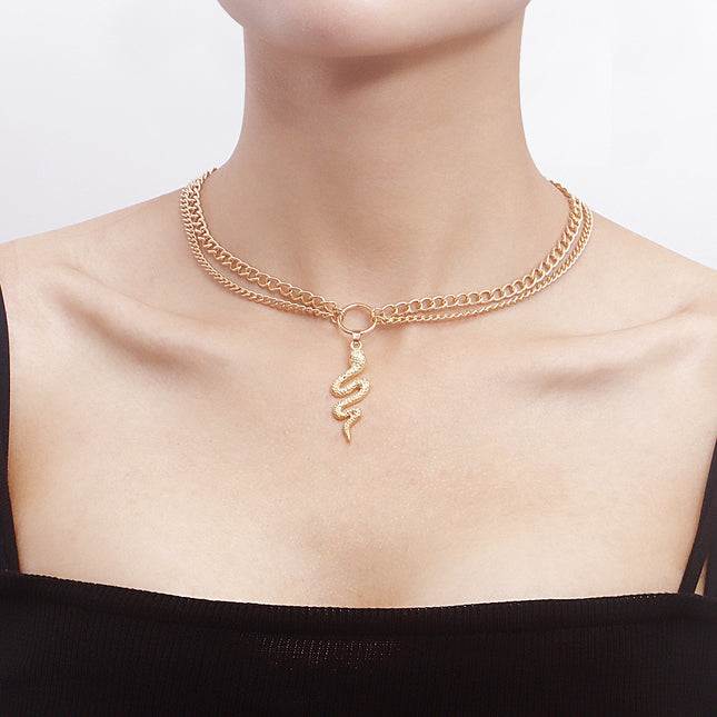 Snake Shaped Pendant Necklace Creative Punk Cuban Chain