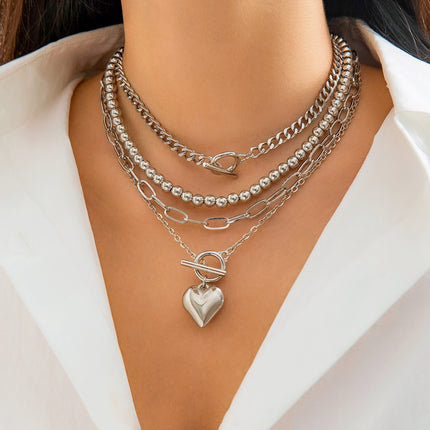 Layered Chunky Heart Chain Choker Necklace - FASHION SHEGOODS LLC