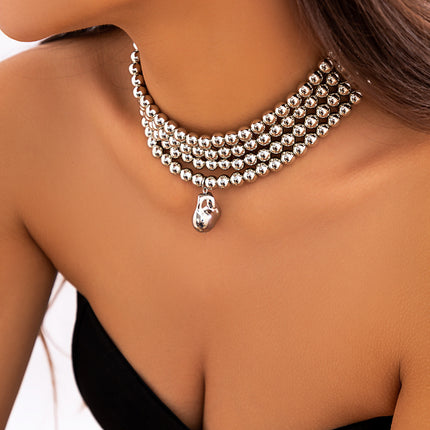 Multilayer Choker Necklace Round Plastic Resin Beads