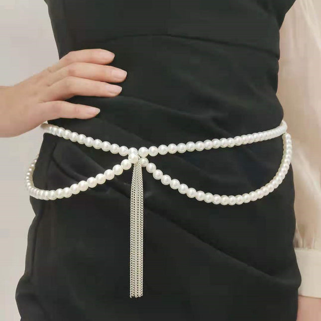 Pearls Body Chain Panties Tassel Bikini Waist Belt Belly Chain