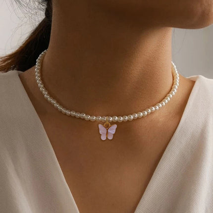 Opal Necklace butterfly Pendant Fashion Pearl Necklace - FASHION SHEGOODS LLC