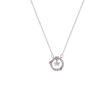 Hollowed Crystal Pink Butterfly Necklaces for Women