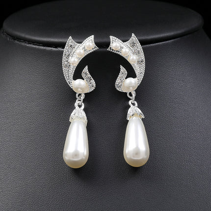 Pearl Necklace Earrings Set Bridal Fashionable New Alloy Two-piece Jewelry Set