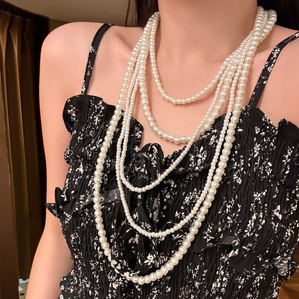Layers Pearl Beaded Necklace Long Jewelry Women - FASHION SHEGOODS LLC