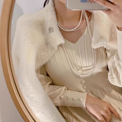 Double Layer Vintage Necklace Gown Accessories Jewelry French Retro Long Pearl Sweater Chain Necklace