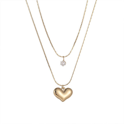 Double Layer Chain Necklaces Heart Pendant