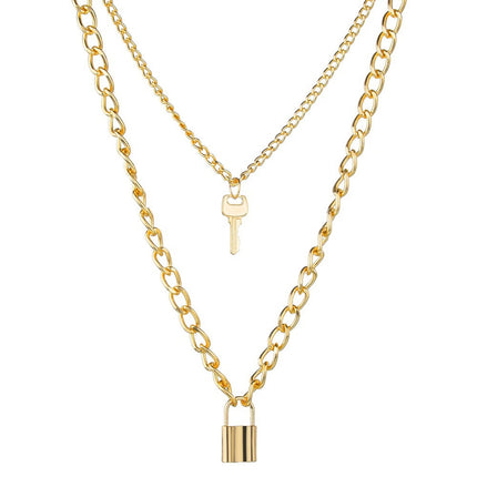 Multi Layer Lock Pendent Geometric Necklace