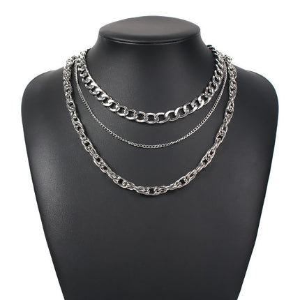 Layered Cuban Chain Necklace 3Pcs Thick Chunky