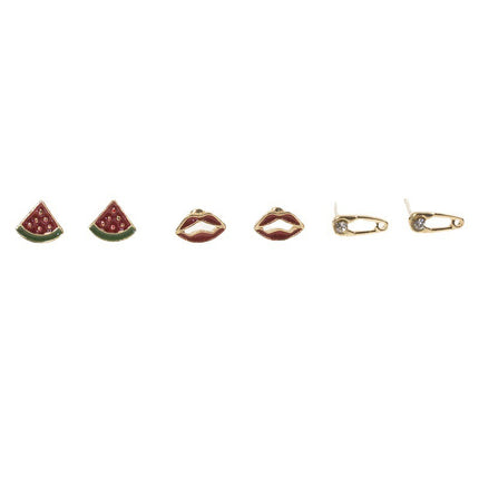 Paper clip watermelon stud earrings set
