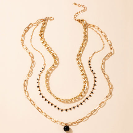 Black bead Charm Chain Necklace for Women