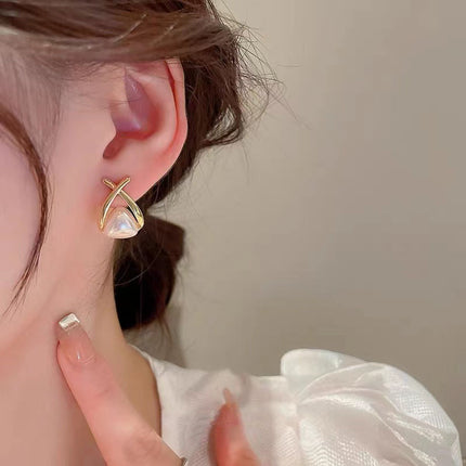 Geometric Triangle Pearl Stud Earrings - FASHION SHEGOODS LLC