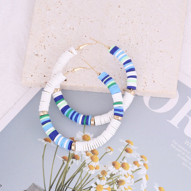Bohemian Handmade Mix Color Plymer Clay Hoop Earrings
