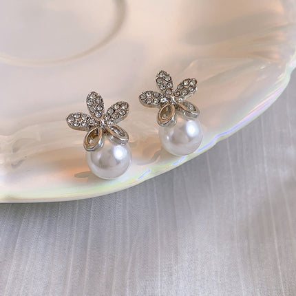 Five-Petal Flower Pearl Drop Earrings - FASHION SHEGOODS LLC